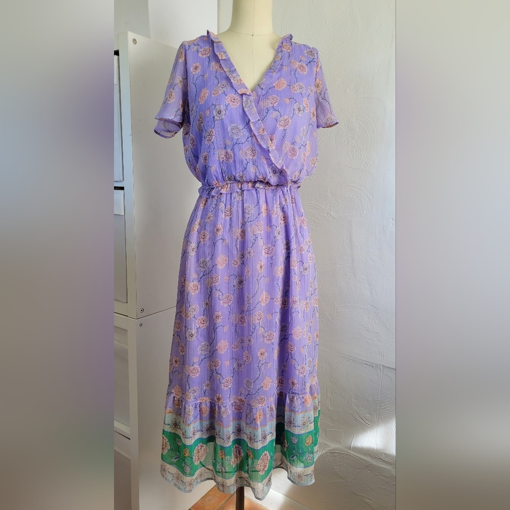 LAUREN CONRAD XS light purple paisley floral chiffon tea length dress